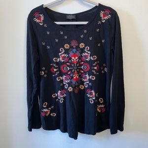 Lucky Brand Detailed Embroidered Boho Lightweight Blouse